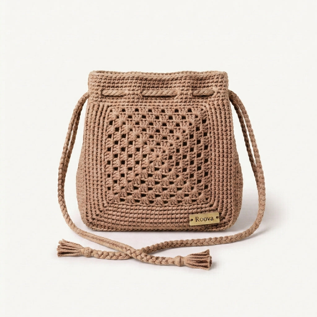 Roova Crochet Drawstring Bag