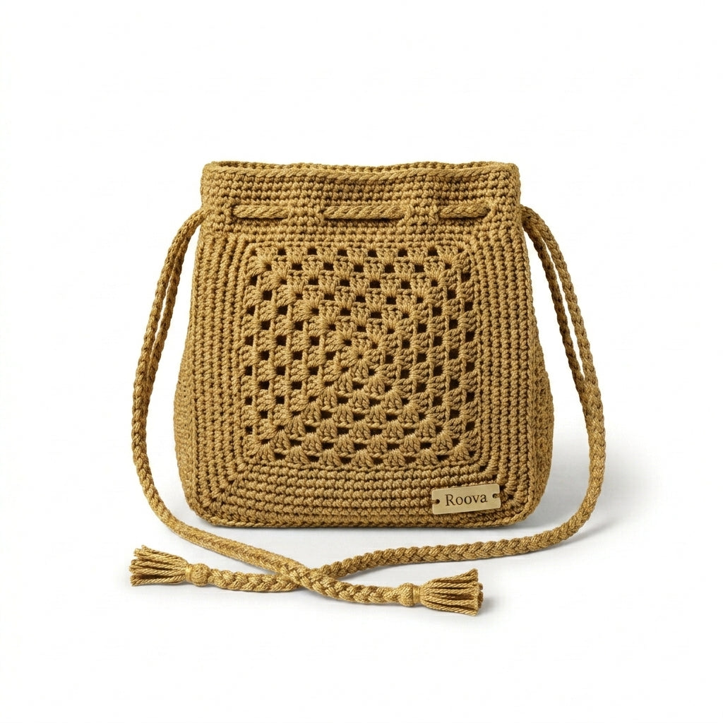 Roova Crochet Drawstring Bag